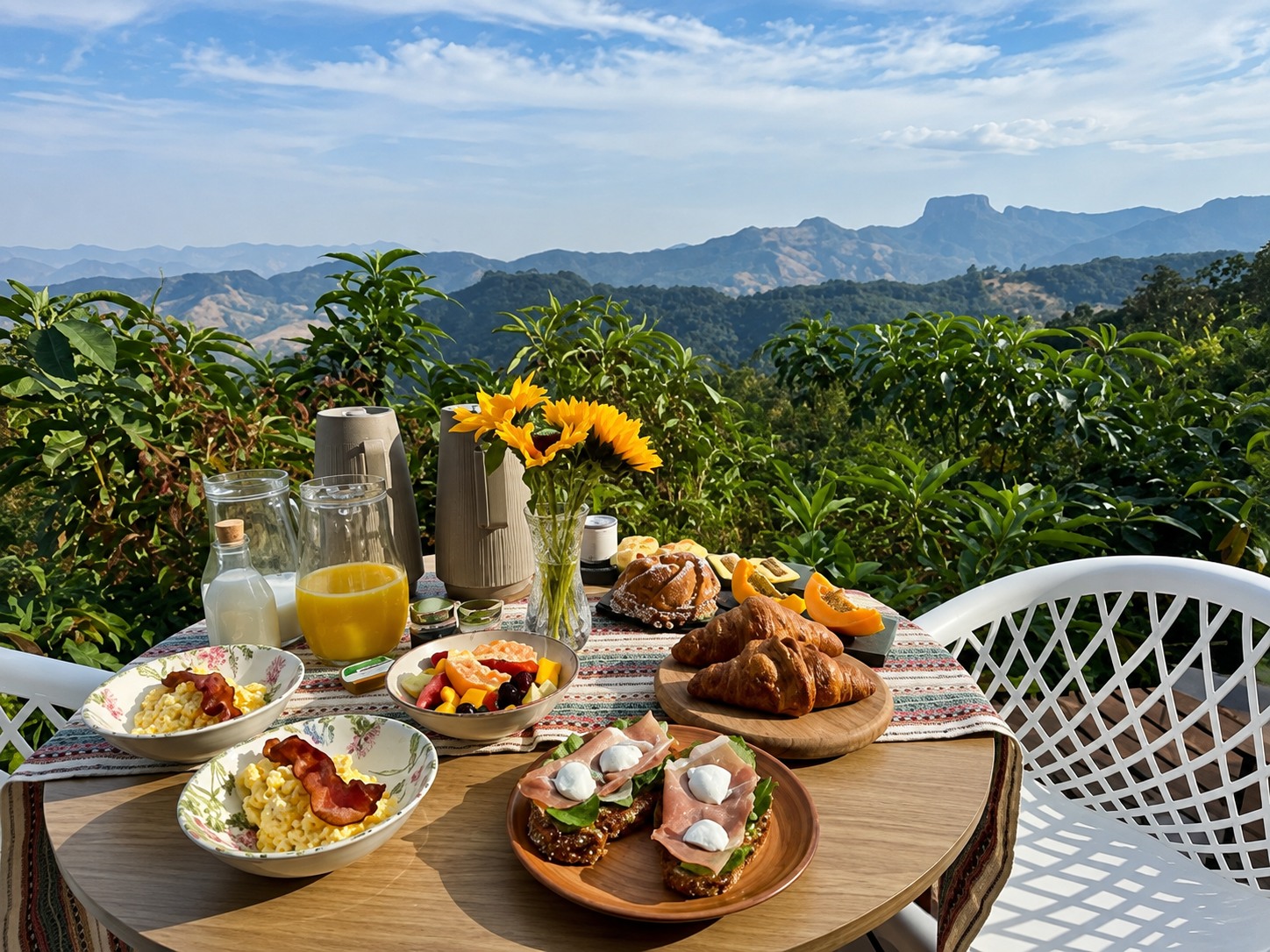 Café da manhã da Fôrma & Afeto com vista para a serra